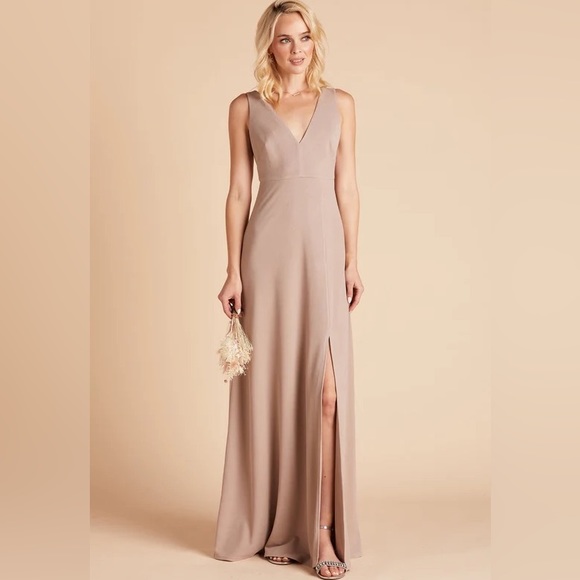 NWT Birdy Grey Dress SHAMIN DRESS CREPE TAUPE Medium Formal Gown Bridesmaid - Picture 2 of 7